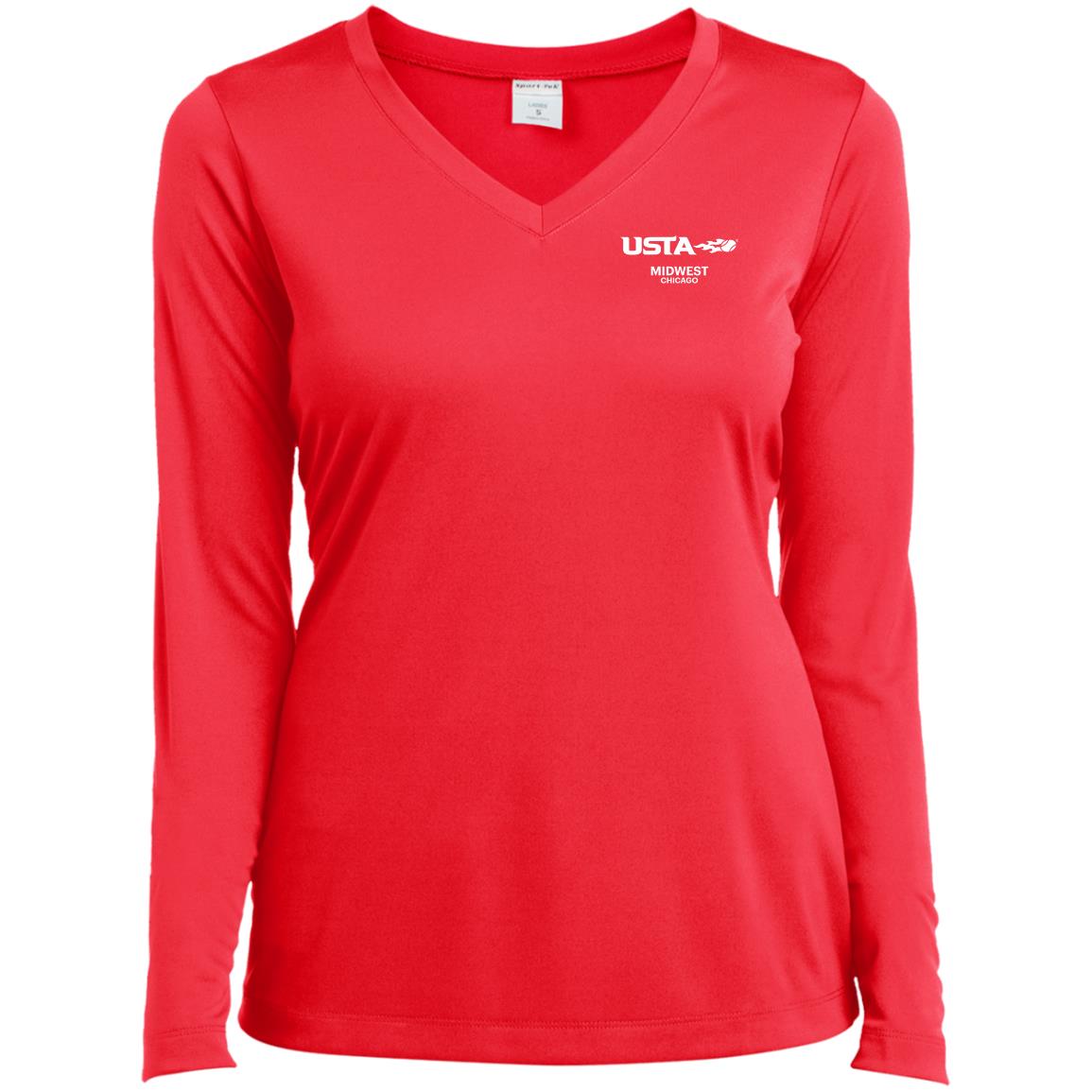 USTA Midwest Chicago Ladies’ Long Sleeve Performance V-Neck Tee