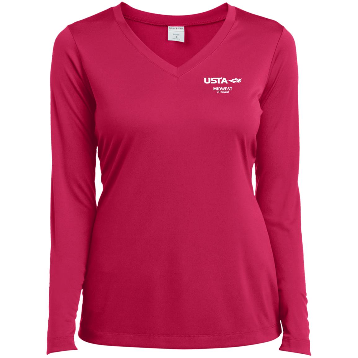 USTA Midwest Chicago Ladies’ Long Sleeve Performance V-Neck Tee