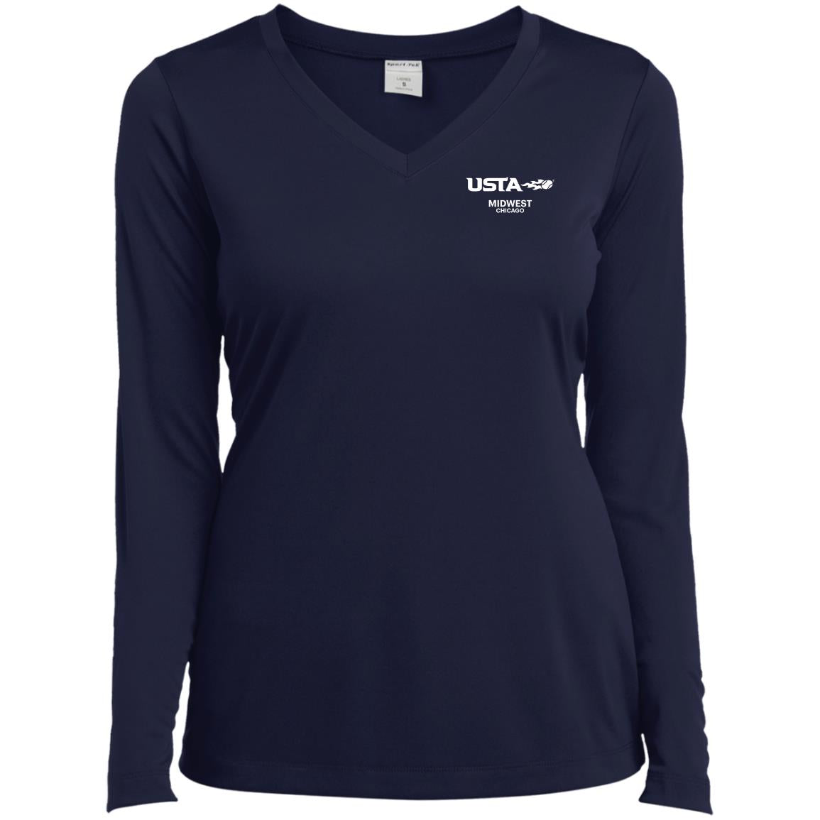 USTA Midwest Chicago Ladies’ Long Sleeve Performance V-Neck Tee